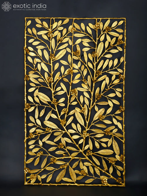 60" Large Rectangular Brass Tree Branch Wall Art with Birds