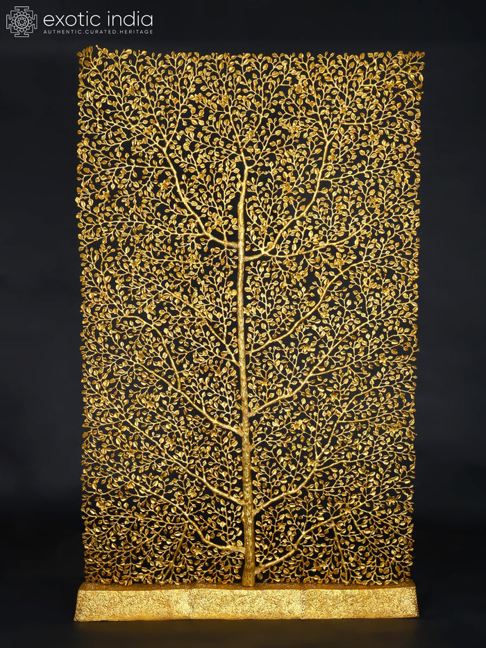 60" Large Rectangular Tree of Life in Brass | Home Decor
