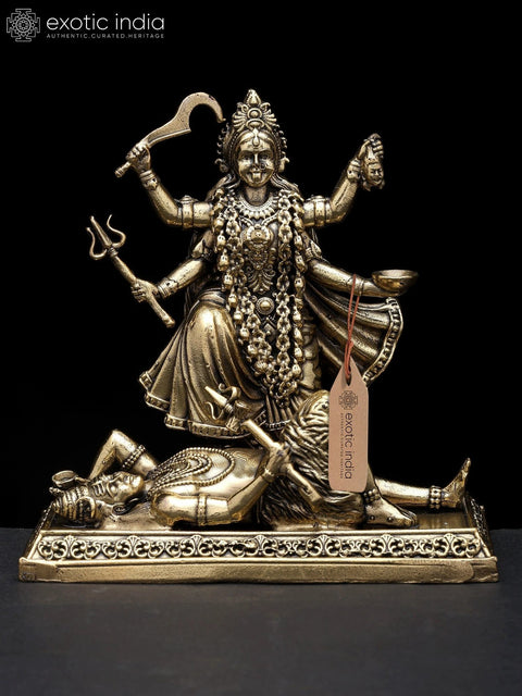 4" Small Superfine Goddess Kali Standing on Lord Shiva | Brass Statue