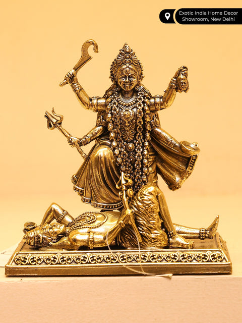 4" Small Superfine Goddess Kali Standing on Lord Shiva | Brass Statue