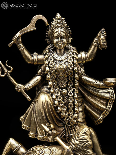 4" Small Superfine Goddess Kali Standing on Lord Shiva | Brass Statue