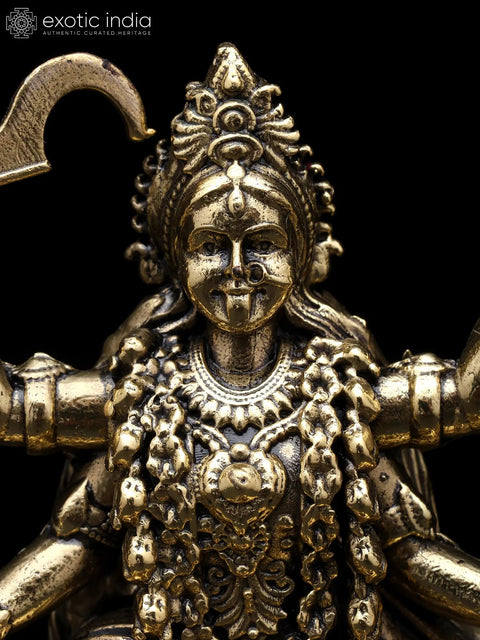4" Small Superfine Goddess Kali Standing on Lord Shiva | Brass Statue