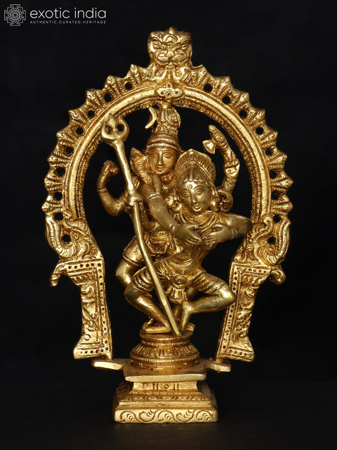 7" Dancing Shiva Parvati with Kirtimukha Prabhavali | Brass Statue