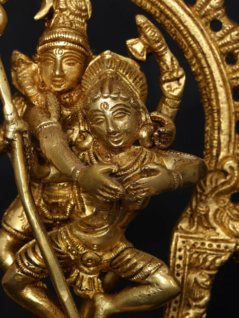 7" Dancing Shiva Parvati with Kirtimukha Prabhavali | Brass Statue