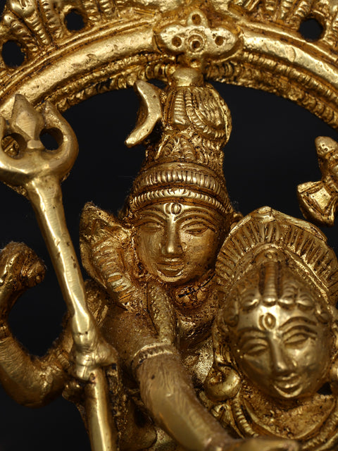 7" Dancing Shiva Parvati with Kirtimukha Prabhavali | Brass Statue