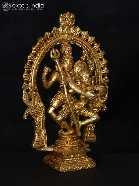 7" Dancing Shiva Parvati with Kirtimukha Prabhavali | Brass Statue