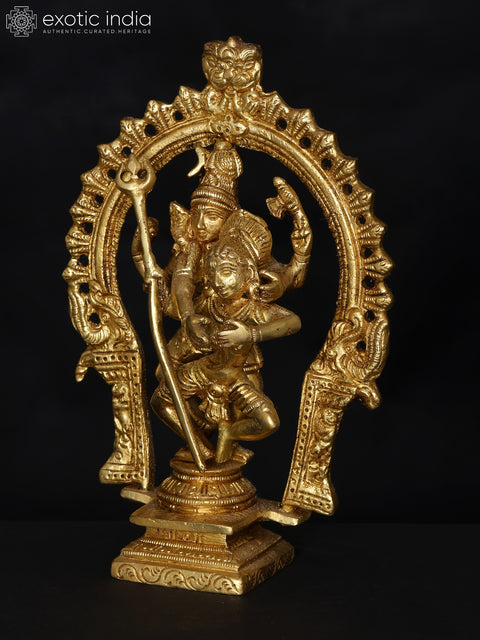 7" Dancing Shiva Parvati with Kirtimukha Prabhavali | Brass Statue