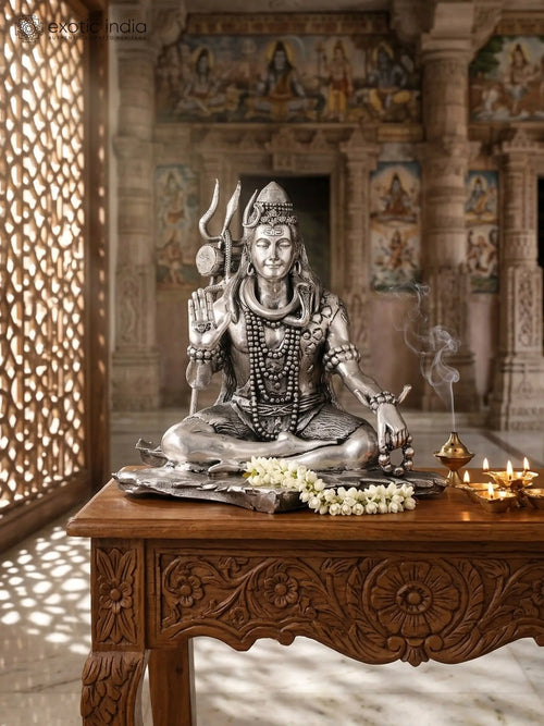 Small Superfine Blessing Lord Shiva Silver Plated Brass Statue