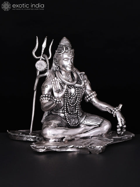 Small Superfine Blessing Lord Shiva | Silver Plated Brass Statue | Multiple Sizes