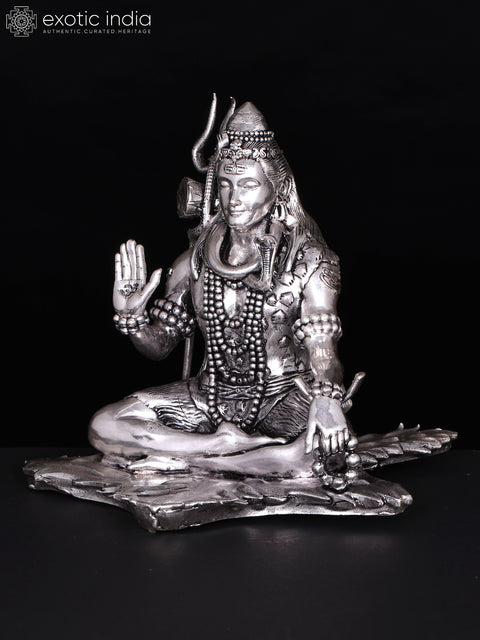 Small Superfine Blessing Lord Shiva | Silver Plated Brass Statue | Multiple Sizes