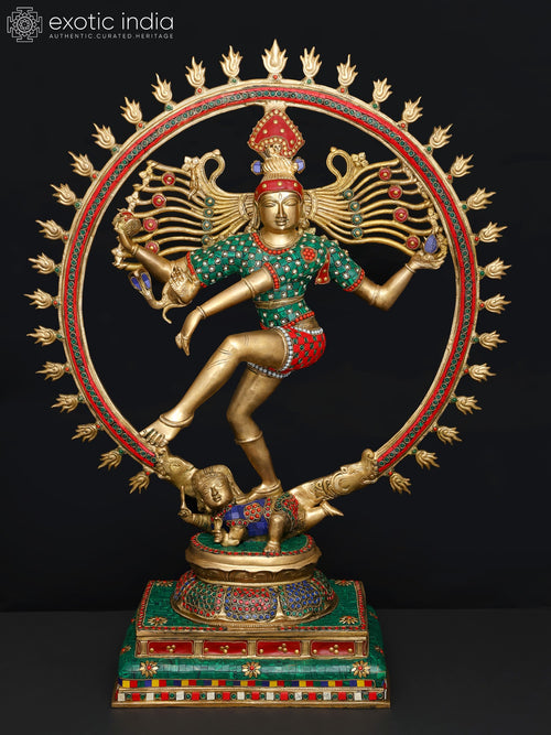 31" Lord Nataraja Dancing Shiva Brass Statue with Inlay Work