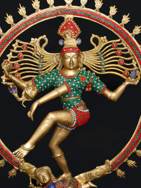 31" Lord Nataraja (Dancing Shiva) | Brass Statue with Inlay Work