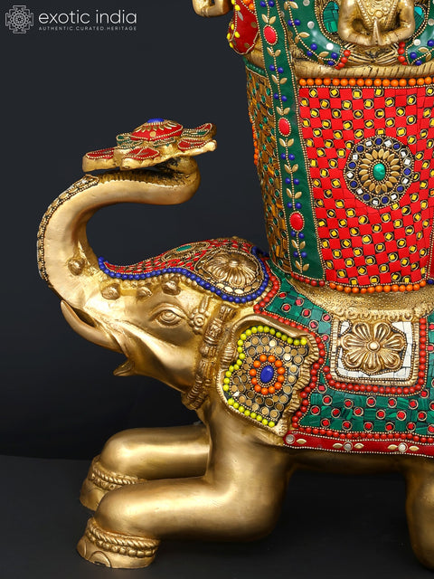21" Elephant Design Vase | Brass with Inlay Work