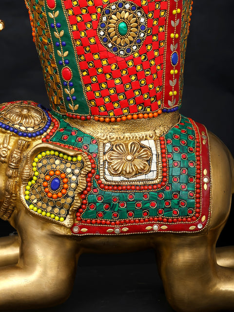 21" Elephant Design Vase | Brass with Inlay Work