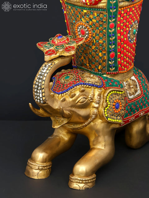 21" Elephant Design Vase | Brass with Inlay Work