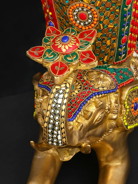 21" Elephant Design Vase | Brass with Inlay Work