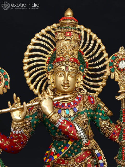 28" Venugopal Lord Krishna | Brass Statue with Inlay Work