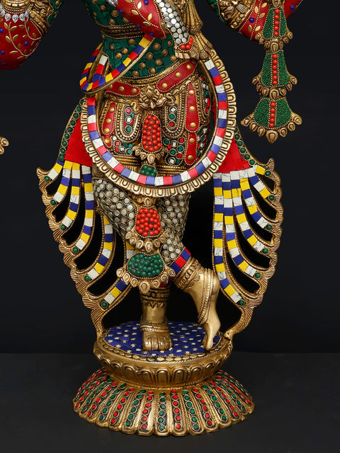 28" Venugopal Lord Krishna | Brass Statue with Inlay Work