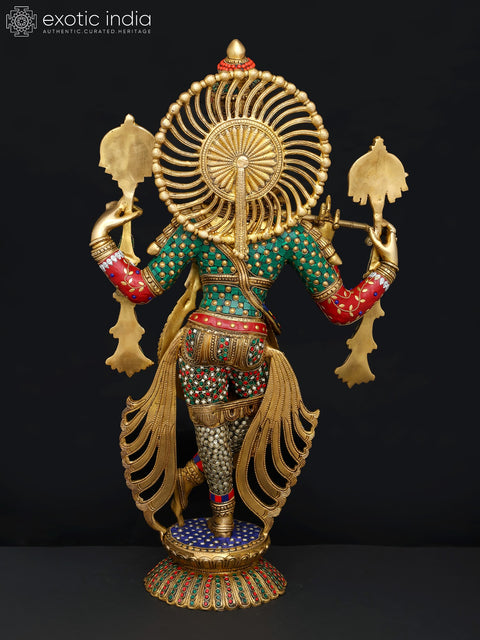 28" Venugopal Lord Krishna | Brass Statue with Inlay Work