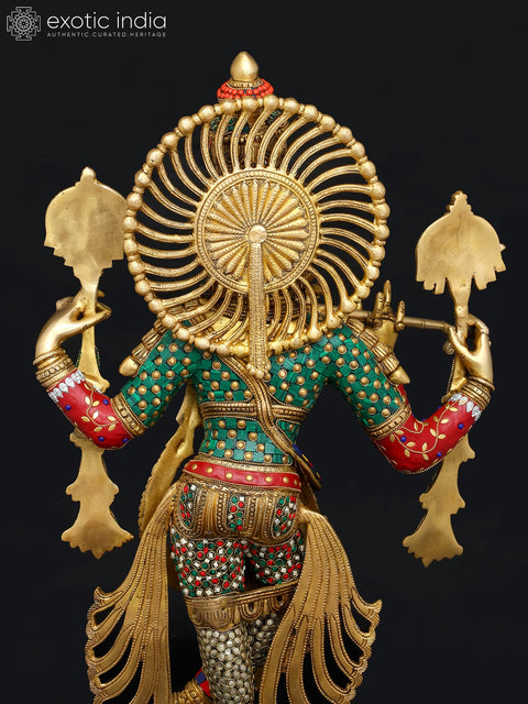 28" Venugopal Lord Krishna | Brass Statue with Inlay Work