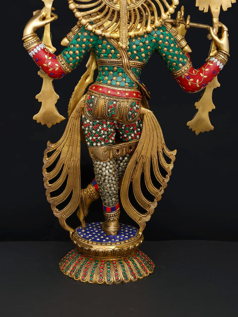28" Venugopal Lord Krishna | Brass Statue with Inlay Work