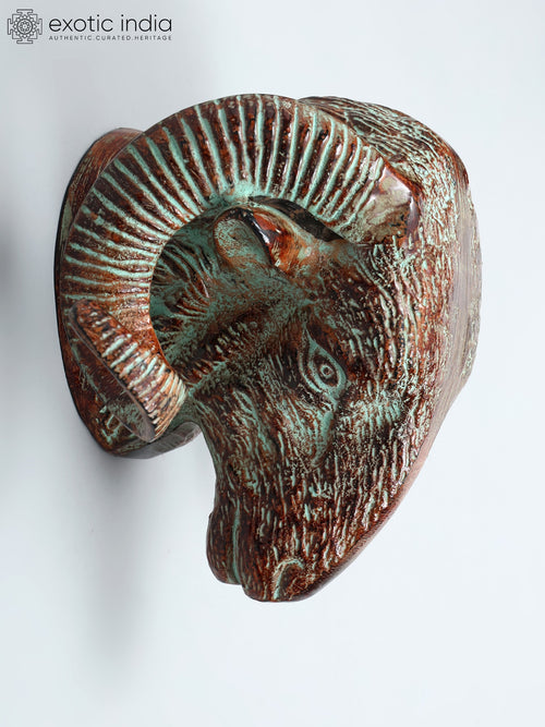 9" Brass Sheep Head Wall Hanging Sculpture