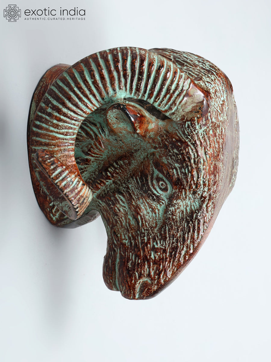 9" Brass Sheep Head Wall Hanging Sculpture