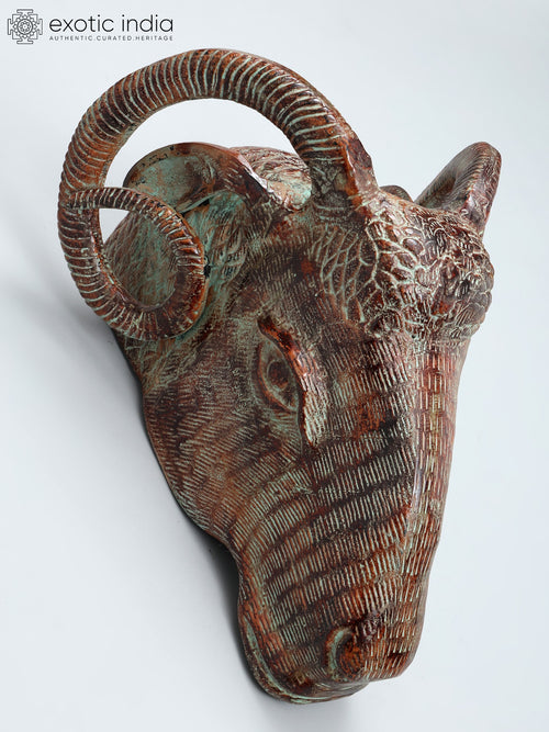 15" Brass Sheep Head Wall Hanging Sculpture
