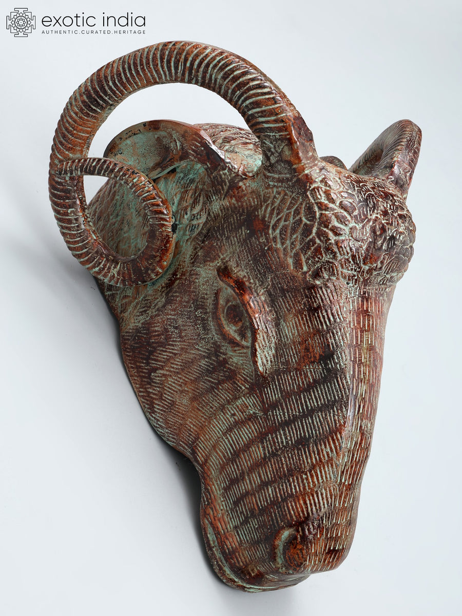 15" Brass Sheep Head Wall Hanging Sculpture