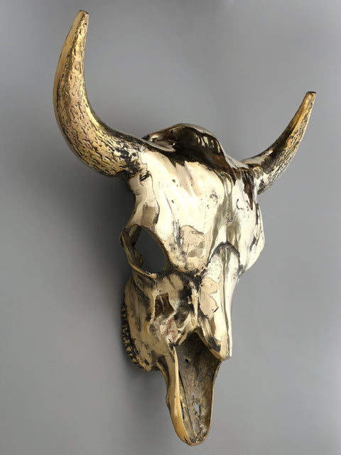 24" Brass Buffalo Skull | Wall Hanging | Home Decor