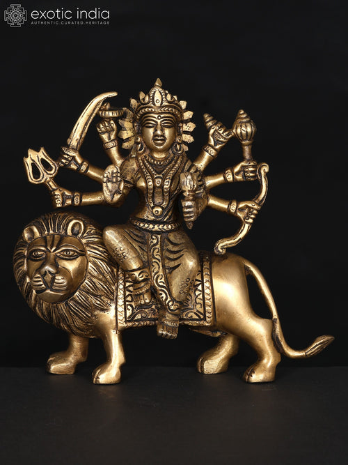 6" Small Brass Goddess Durga Sherawali Maa Statue
