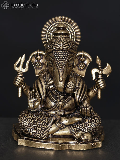 2" Small Sitting Lord Ganesha Handmade Brass Statue