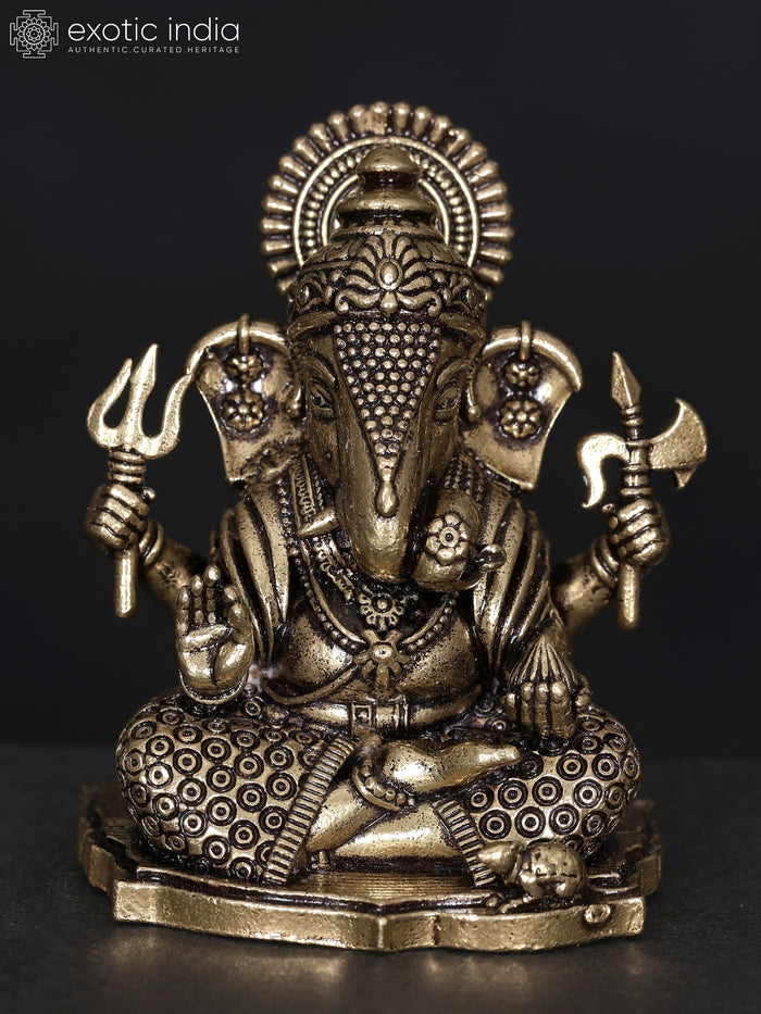 2" Small Sitting Lord Ganesha Handmade Brass Statue