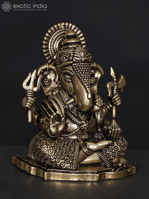 2" Small Superfine Sitting Lord Ganesha | Brass Statue