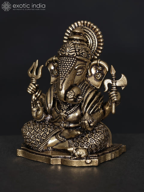 2" Small Superfine Sitting Lord Ganesha | Brass Statue