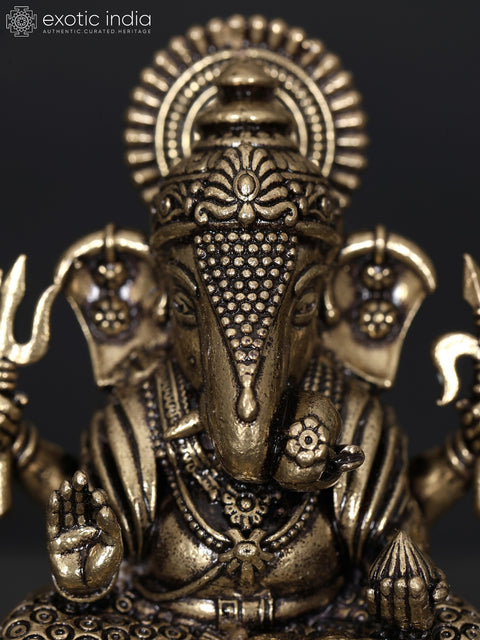 2" Small Superfine Sitting Lord Ganesha | Brass Statue
