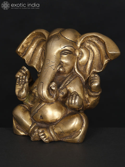 5" Small Large Ears Blessing Lord Ganesha | Brass Statue