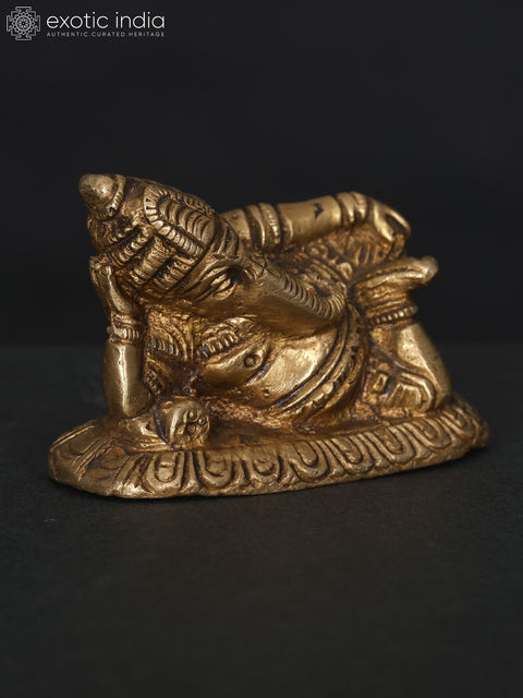 2" Small Relaxing Lord Ganesha | Brass Statue