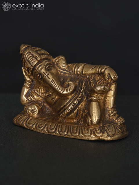 2" Small Relaxing Lord Ganesha | Brass Statue