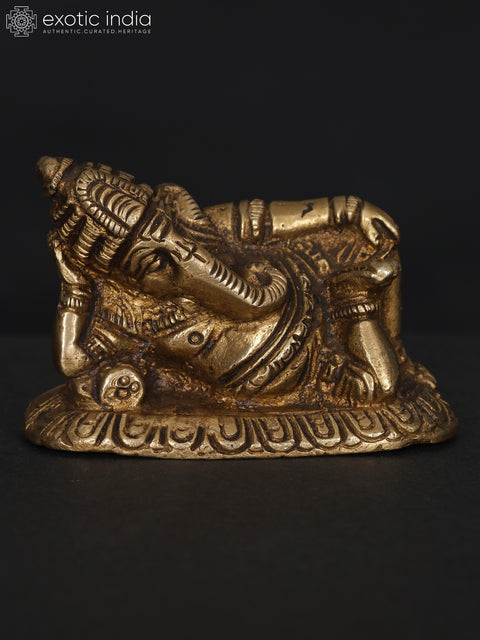 2" Small Relaxing Lord Ganesha | Brass Statue