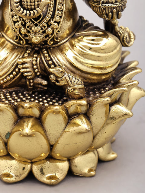 6" Chaturbhuja Lord Ganesha Seated on Lotus | Silver Plated Brass Statue