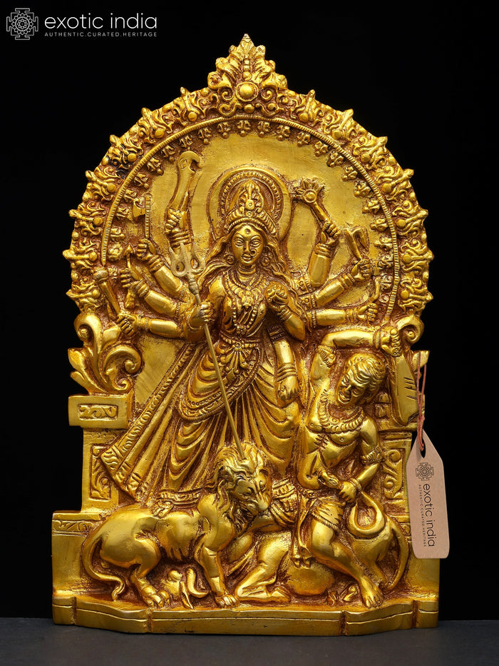 10" Mahishasuramardini (Goddess Durga) | Wall Hanging Brass Statue