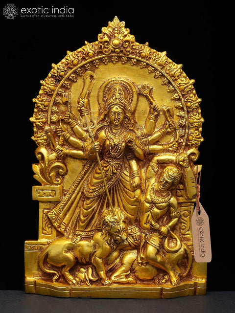 10" Mahishasuramardini (Goddess Durga) | Wall Hanging Brass Statue
