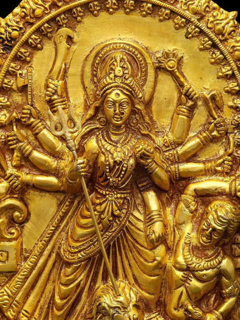 10" Mahishasuramardini (Goddess Durga) | Wall Hanging Brass Statue
