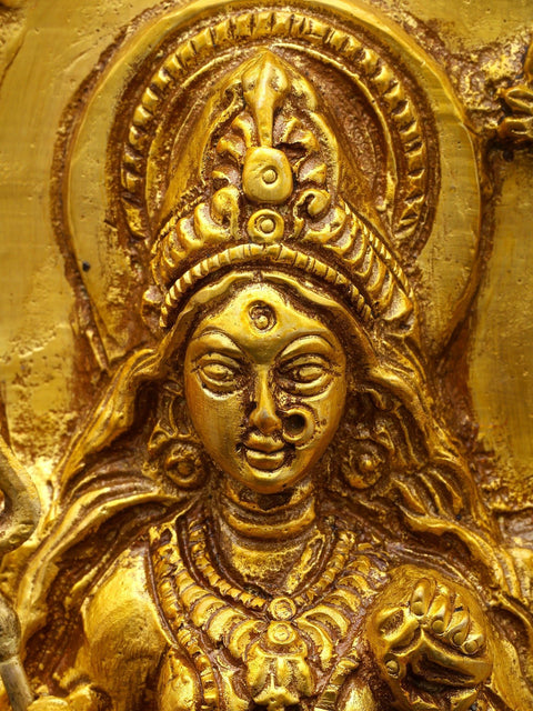 10" Mahishasuramardini (Goddess Durga) | Wall Hanging Brass Statue