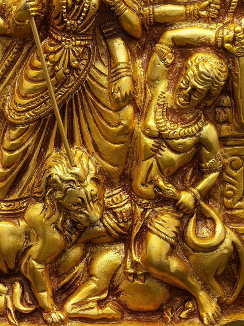 10" Mahishasuramardini (Goddess Durga) | Wall Hanging Brass Statue