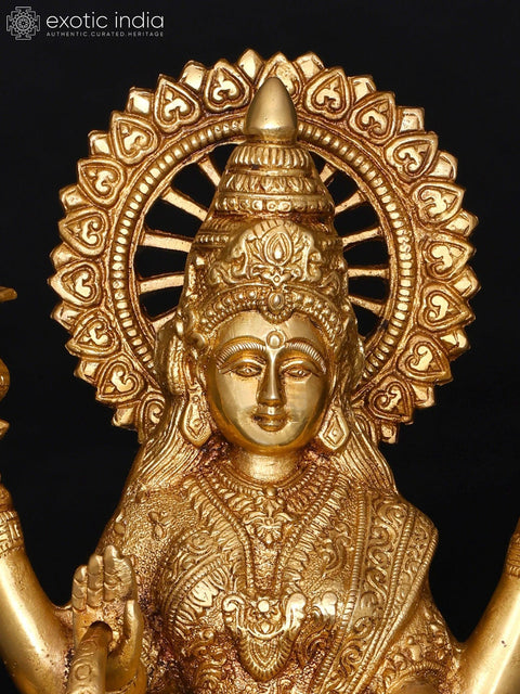 11" Devi Lakshmi Seated on Lotus Showering Wealth | Brass Statue