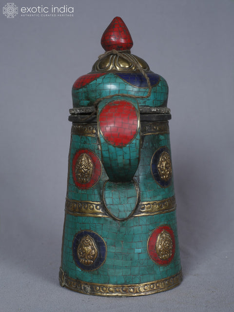 10" Ashtamangala Tea Pot With Handle In Brass With Inlay Work