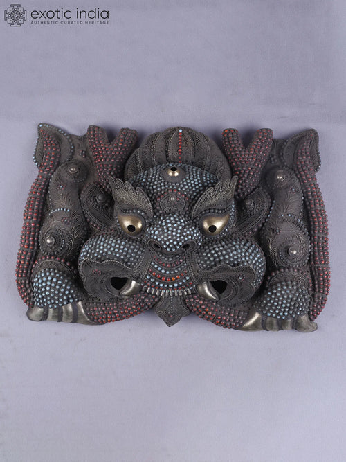 12" Brass Dragon Mask Wall Hanging with Inlay Work