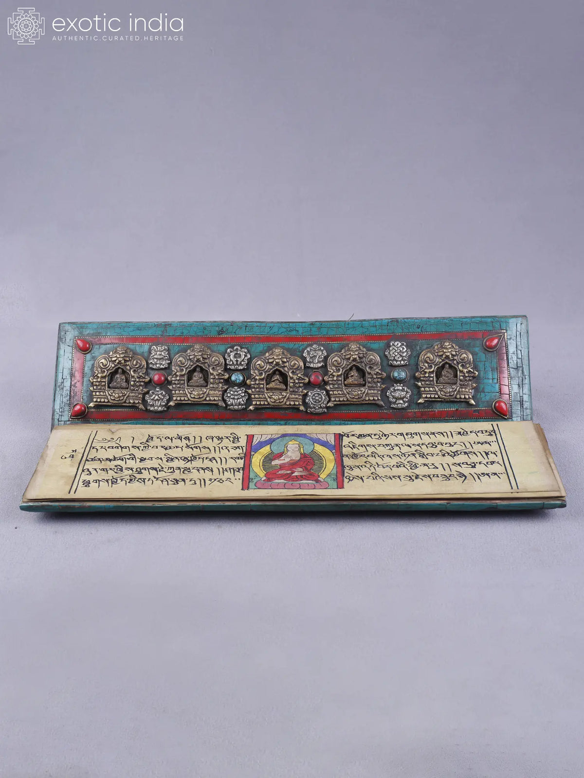 14" Tibetan Buddhist Book Cover In Brass With Inlay Work | Ritual Item